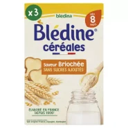 سرلاک Bledine گندم بریچ 400 گرم – نمای اصلی بافت و ترکیب سرلاک گندم بریچ مناسب نوزادان بالای 8 ماه بسته‌بندی 400 گرمی سرلاک بلدین